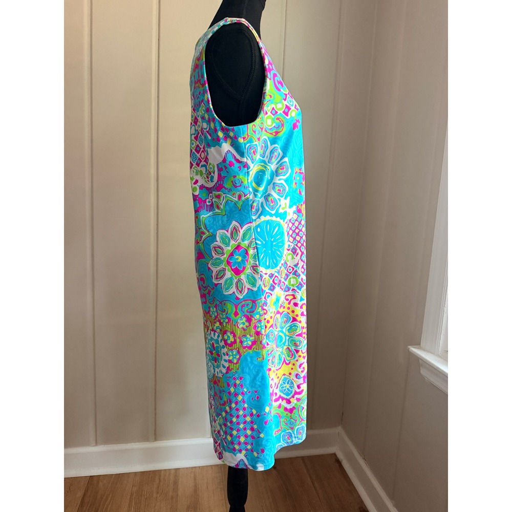 Jude Connally Womens Sleeveless Shift Dress Blue Pink Mosaic Print Size L USA - Picture 2 of 7